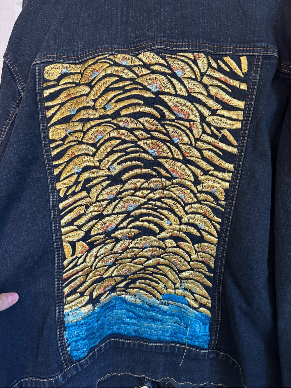 Women’s Baby Phat Dark Blue Denim Jacket with Yellow Embroidery - Picture 3 of 6
